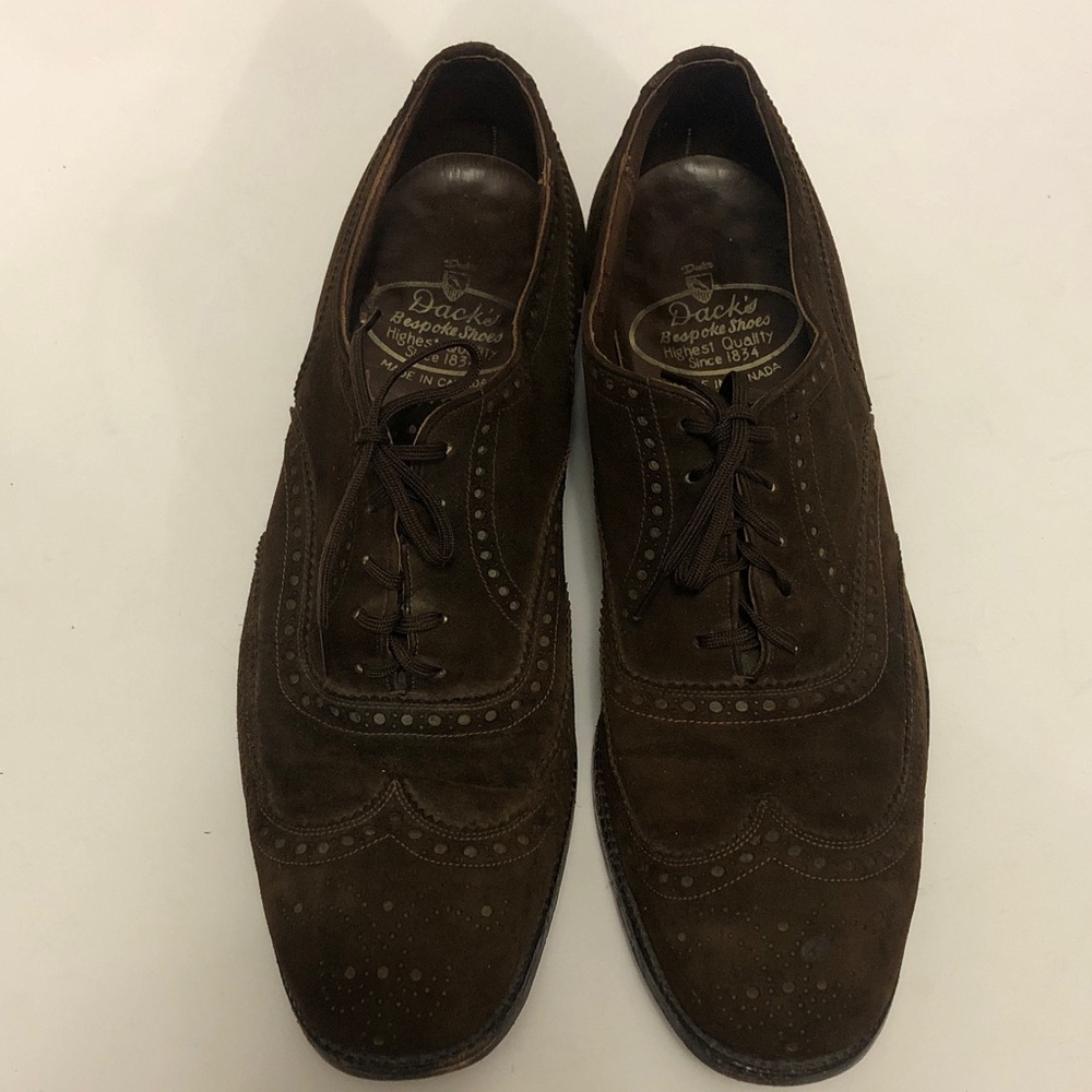 Dack’s 9 Shoe Brown Suede Leather Lace-up Wingtip Goodyear heel Vintage Great